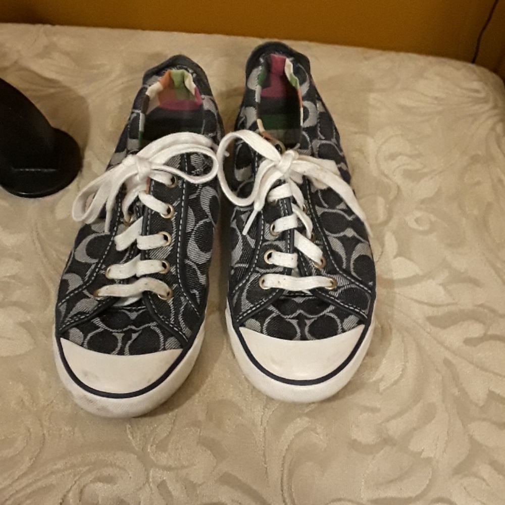 Coach Black Signature Canvas Low Top Sneakers with White Accents